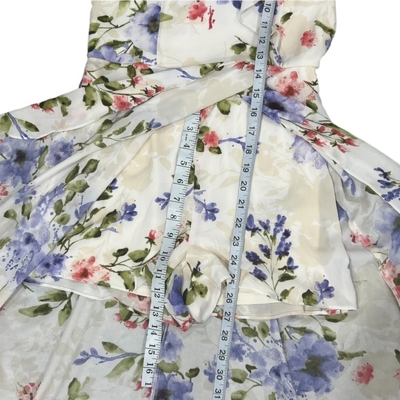 iZ Byer White High Purple Low Peep Shoulder Floral Swing Dress Size 7 Women’s - Picture 6 of 7